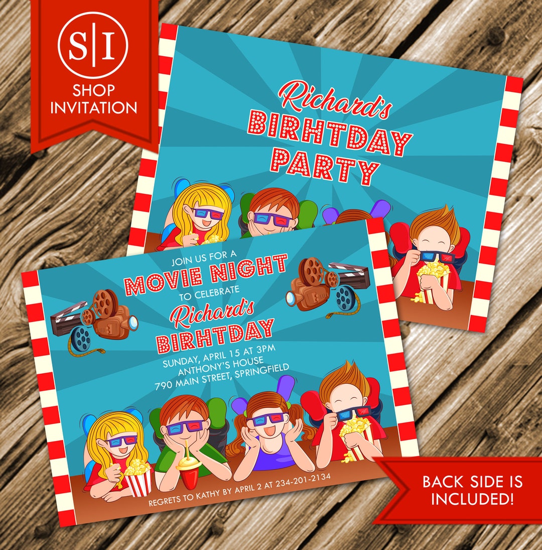 Movie Night Cinema Theater Kids Birthday Party Invitation (DIGITAL ONLY ...