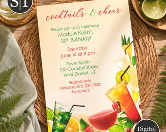 Cocktail Birthday Invitation | Drinks Birthday Party Invite | Alcohol Birthday | Cocktail Party Invitation | Printable Invite
