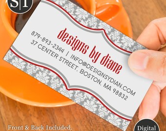 Elegant Damask Business Card | Victorian Vintage Card | Boutique, Beauty, Event Planner, Photographer, Designer | Digital Download