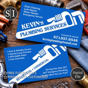 Plumber Business Card Template | Pipe Wrench Plumbing Services Card | Contractor Marketing Design