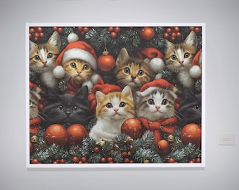 Cute Christmas Cats Canvas | Funny Cat Wall Art, Holiday Décor, Pet Lover Gift, Cat Mom Gift & Cozy Home Poster