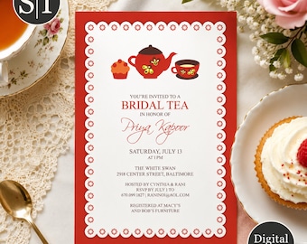 Tea Party Bridal Shower Invitation | Elegant Tea Party Invite | Bridal Tea Shower | Vintage Tea Party | Printable Invitation