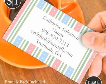 Nanny Business Card | Day Care, Childcare, Babysitter, Preschool Business Card | Custom Editable Card | Digital Download