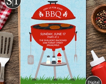 BBQ Birthday Invitation | Barbecue Food Party Invite | Picnic Birthday Party | Backyard BBQ Celebration | Printable Invitation