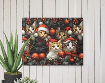 Cute Christmas Cats Metal Print | Funny Cat Wall Art, Holiday Décor, Pet Lover Gift, Cat Mom Gift & Cozy Home