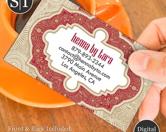 Elegant Damask Business Card | Henna Style | Ornamental Floral Indian Card | Luxury Professional Paisleys | Digital Download