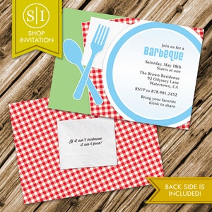 BBQ Barbeque Picnic Birthday Summer Food Plate Silverware Party Invitation (DIGITAL ONLY)