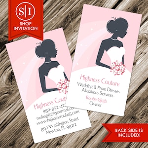 Tarjeta de presentación para la planificación de bodas y novias / Boutique de vestidos de novia de alta costura para graduación / Sastrería, arreglos y moda / Descarga digital