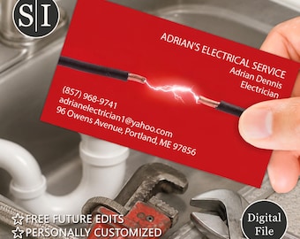 Sjabloon voor visitekaartjes elektricien | Kaart voor elektriciens | Gelicentieerde en verzekerde digitale download voor elektriciens