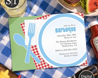 BBQ Birthday Invitation | Barbecue Birthday Party | Summer Picnic Party Invite | Backyard BBQ Invitation | Printable Invitation