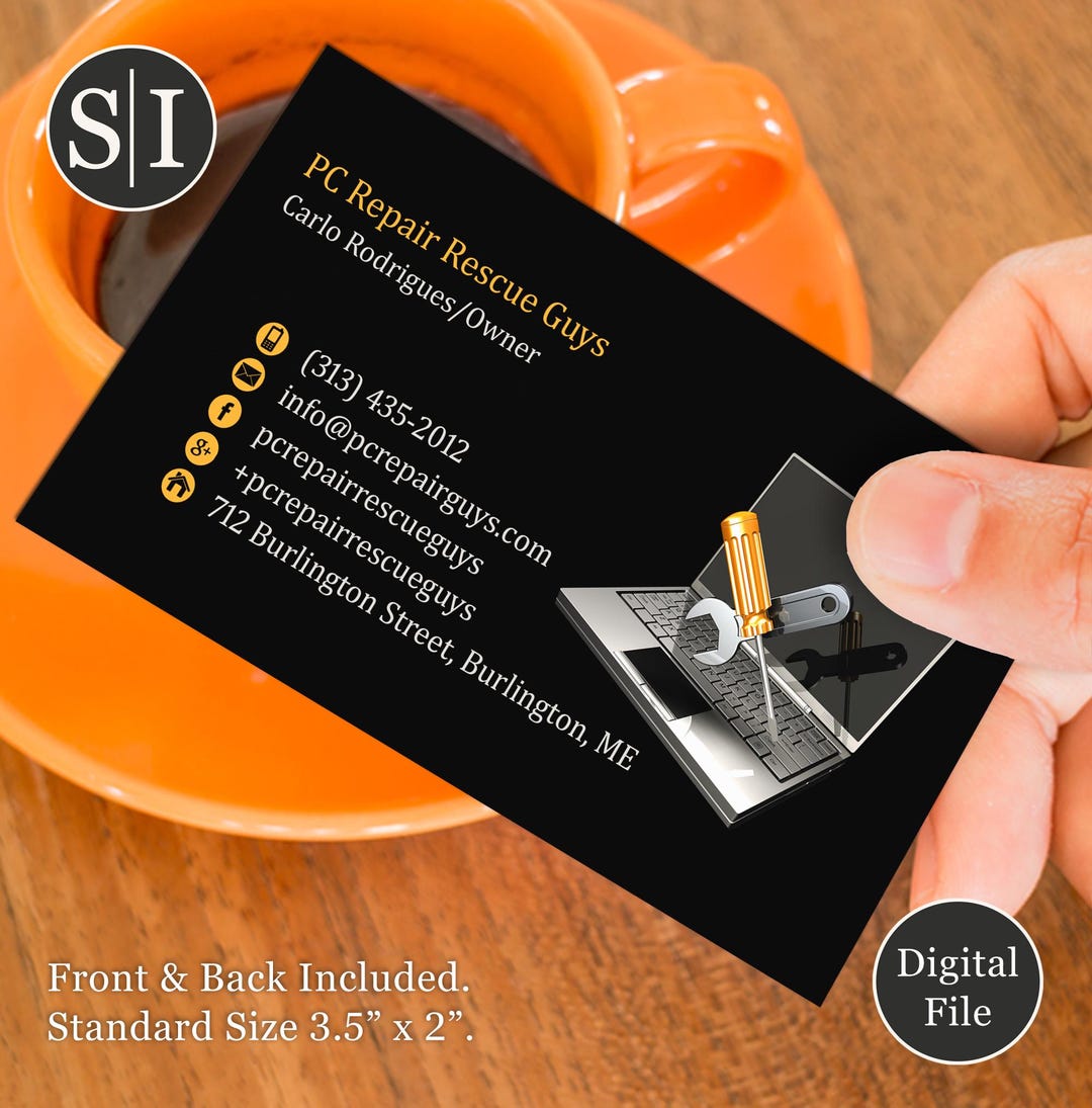Tarjeta de presentación para reparación de computadoras y servicio técnico  / Soporte informático, diseño de laptops y electrónica / Descarga digital -  Etsy México, image size:1080x1095