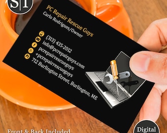 Computer Repair & Tech Service Business Card | IT Support, Laptop and Electronics Design | Digital Download