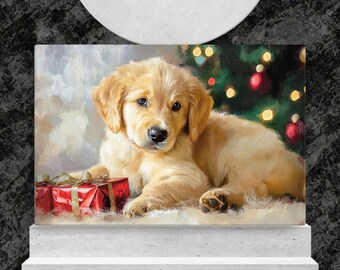 Cute Christmas Puppy Canvas | Funny Dog Wall Art, Holiday Décor, Pet Lover Gift, Dog Mom Gift & Cozy Home Decor