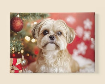 Cute Dog Celebrating Christmas | Funny Holiday Pet Wall Art | Festive Dog Canvas Print | Cute Dog Lover Gift | Christmas Decor