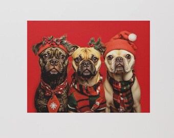 Cute Three Dogs Celebrating Christmas | Funny Holiday Pet Wall Art | Festive Dog Print | Cute Dog Lover Gift | Christmas Decor