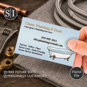 Elegant Plumbing Business Card Template | Bathtub Logo Plumber Card | Bathroom Remodeling Contractor Marketing Design