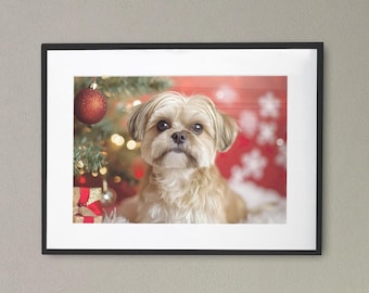 クリスマスを祝うかわいい犬 | 面白いホリデーペットウォールアート | お祝いの犬のキャンバスプリント | かわいい犬好きへのギフト | クリスマスデコレーション