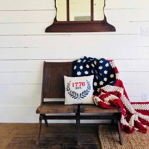 American Flag Afghan Throw Blanket Stars and Stripes Red White and Blue Patriotic Handmade Crochet