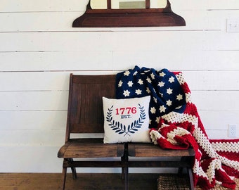 American Flag Afghan Throw Blanket Stars and Stripes Red White and Blue Patriotic Handmade Crochet