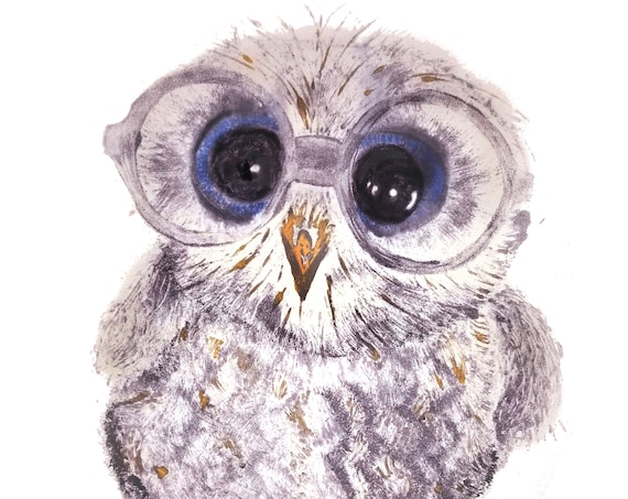 Baby Owl in Glasses - Canvas Reproduction - Original Image Mono-type