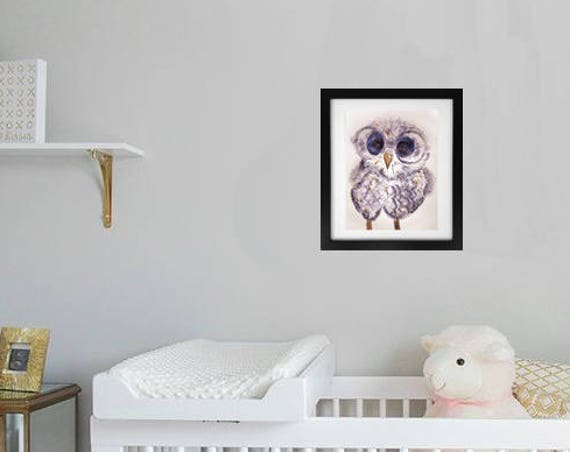 Owl in Glasses Ghost Monotype Print Image 12 x 16 - Original