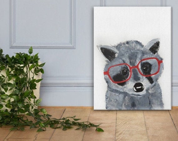 Baby Raccoon in Glasses - Reproduction - Stretched Canvas