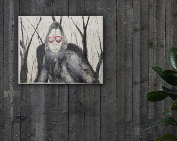 Sasquatch Big Foot in Glasses - Reproduction - Stretched Canvas