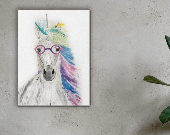 Unicorn in Glasses - Reproduction - Stretch Canvas