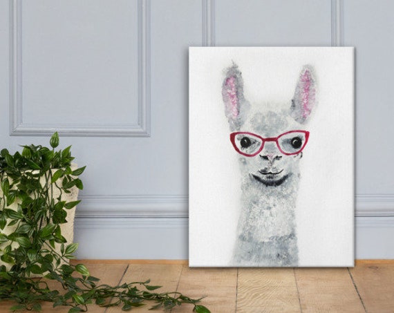 Girl Llama - Reproduction Stretched Canvas