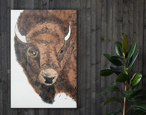 Buffalo wearing a Monocle - Canvas Reproduction of MonoPrint - Bison