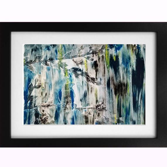 Bird In Tree Monotype Gel Print 1/1 - Original In Frame