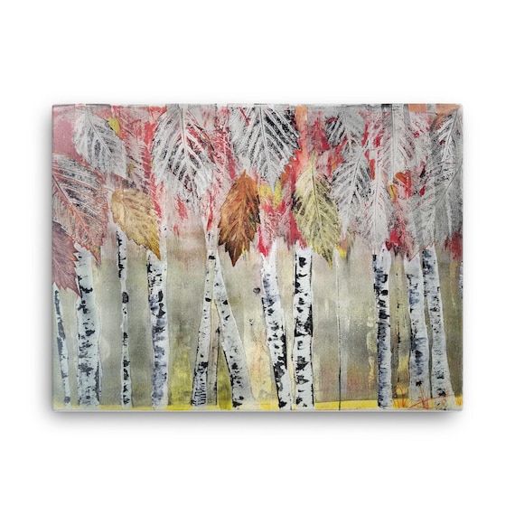 Birch Trees and Fall Leaves - Digital Print