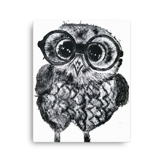 Baby Owl in Glasses - Canvas Reproduction
