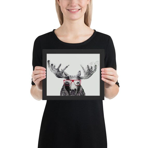 Moose in Glasses - Framed Poster Reproduction - Ready to Hang