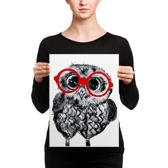 Baby Owl in Red Glasses