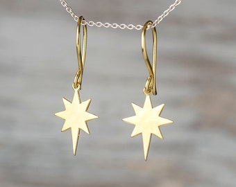 Sterling Silber Starburst Tropfen Ohrringe, Nordstern Schmuck, Stern baumeln Ohrringe, Alltags Schmuck 228B-GZ