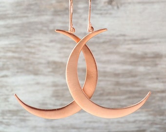 Rose Gold Crescent Moon Earrings / Dangle Statement / Sterling Silver Jewelry / 180A-R-GZ