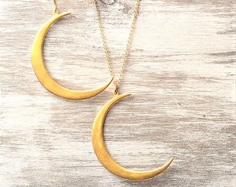 Gold Crescent Moon Necklace / No2 Moon Pendant / Mothers day gift / Pendant Gold / Sterling Silver Jewelry / Boho Chic necklace