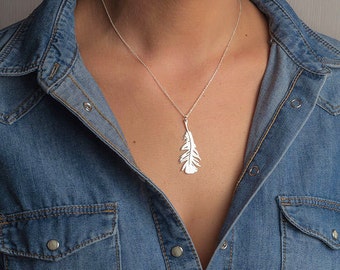 Feather Necklace Statement mothers day gift Pendant Sterling Silver feather charm layer necklace boho necklace feather charm Birthday gift