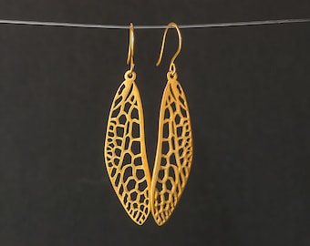 Sterling Silver Dragonfly Wing Earrings / Unique Gold Dangle Earring / Mothers Day gift / 172A-GZ