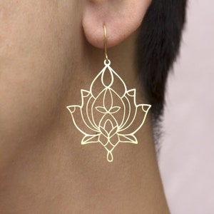 Lotus Mandala Earrings Chandelier Yoga Gift mom Sterling Silver Statement dangle Flower Bohemian  Womens Filigree earring sale