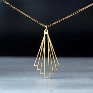 Art Deco Necklace / Fan shaped Charm/ Art Nouveau Pendant / Sterling Silver / Yellow Rose gold / Boho Jewelry / E132-MT
