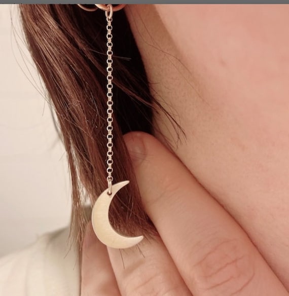 Crescent Moon Earrings Celestial Dangle Earrings Silver Gold