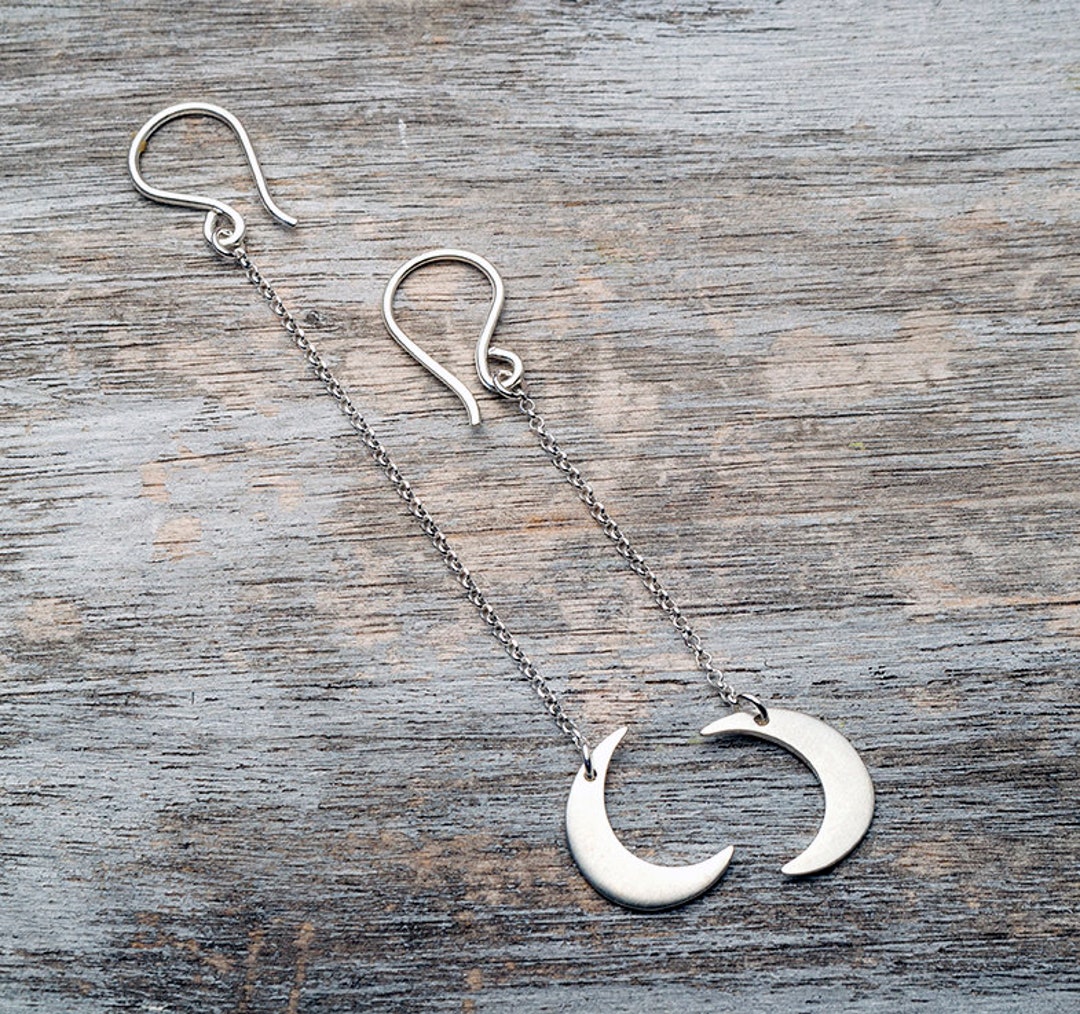 Sterling Silver Crescent Moon Dangle Earrings: Celestial Jewelry
