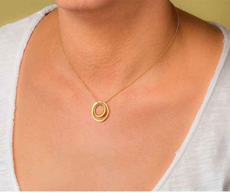 Dainty Double Circle Necklace Sterling Silver Karma Necklace Etsy