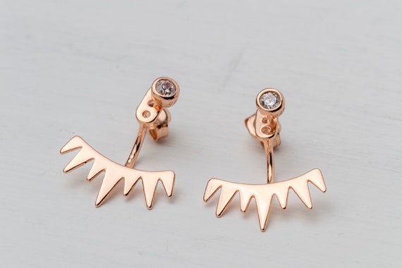 Minimalist Geometric CZ Triangle Spike Fringe Ear Jacket Stud Earrings For Women For Teen 925 Sterling Silver