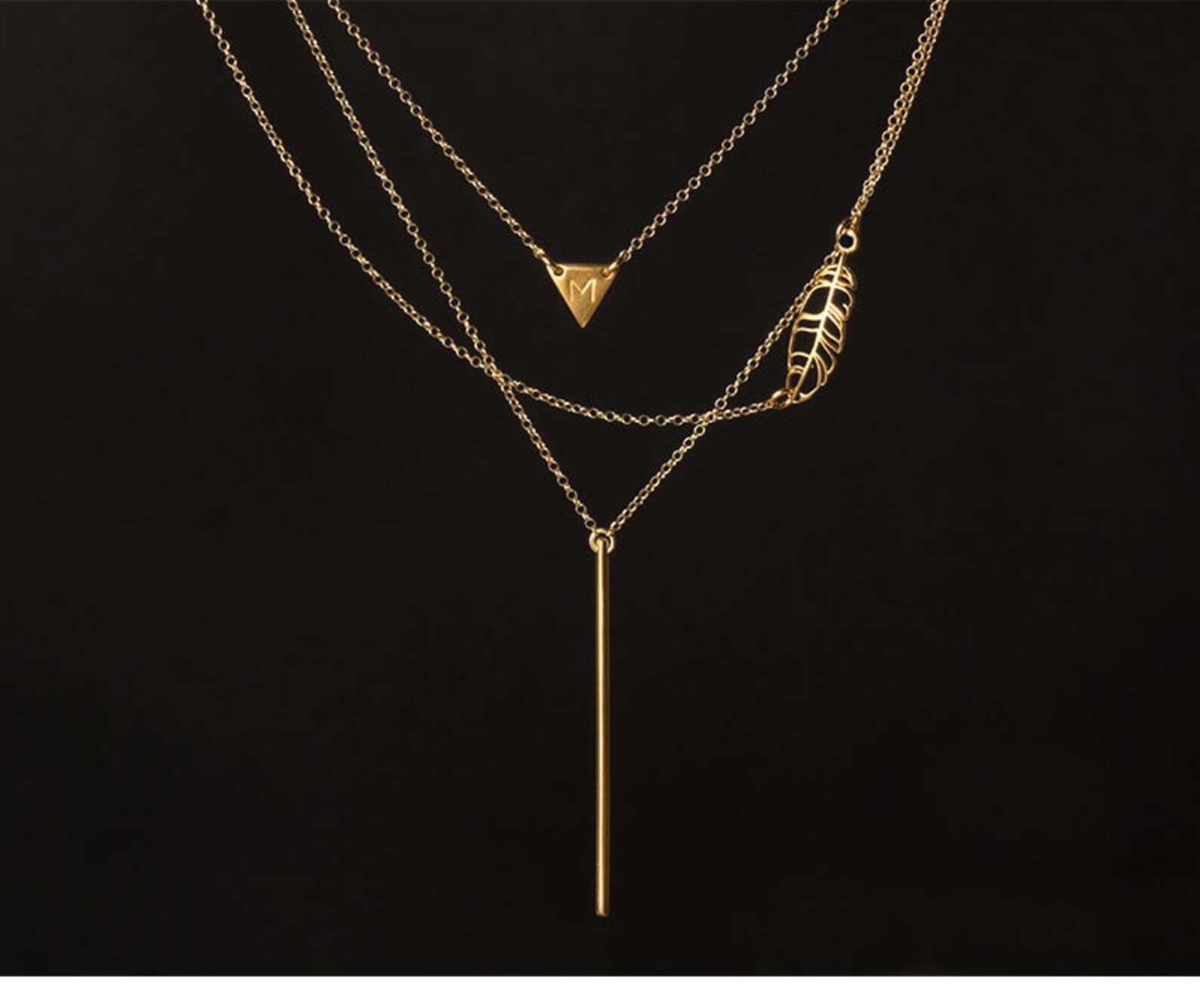 Gold Layered Necklace Set Sterling Silver Set of 3 Triangle Etsy