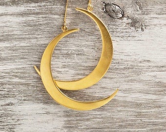 Gold Crescent Moon Earrings / Sterling Silver Statement Dangle Earrings / lunar Jewelry