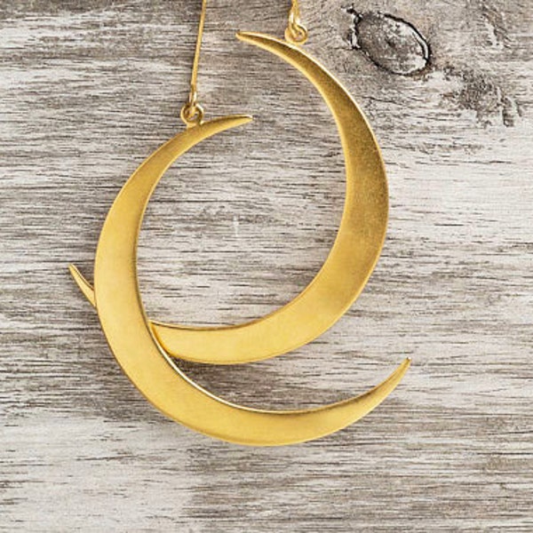 Gold Crescent Moon Earrings / Sterling Silver Statement Dangle Earrings / lunar Jewelry