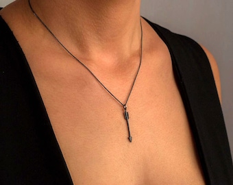 Black Arrow Necklace / Sterling Silver Archer Pendant / Unisex Jewelry